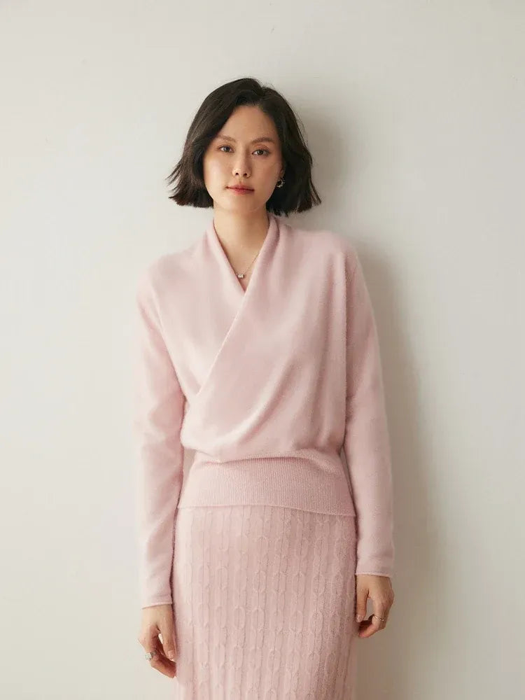 Women's Wrap V-Neck Luxury Knit Sweater