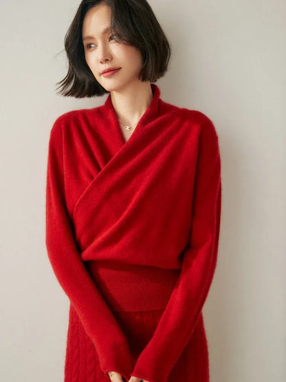 Women's Wrap V-Neck Luxury Knit Sweater