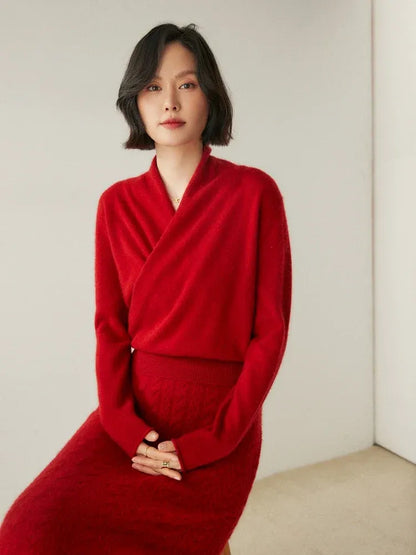Women's Wrap V-Neck Luxury Knit Sweater