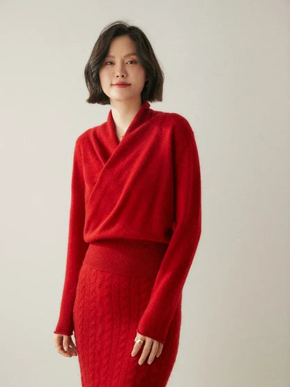 Women's Wrap V-Neck Luxury Knit Sweater