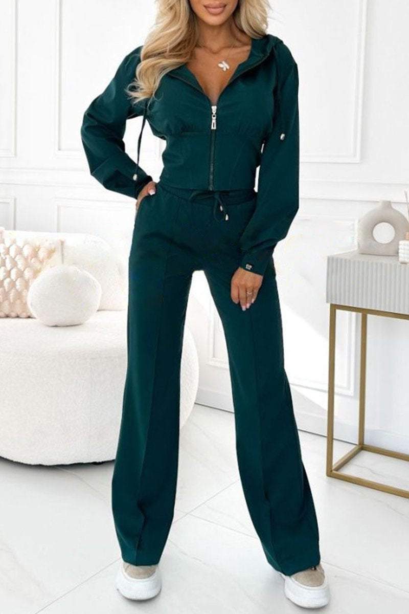 Women's Zip Front Belted Tracksuit Set with Joggers