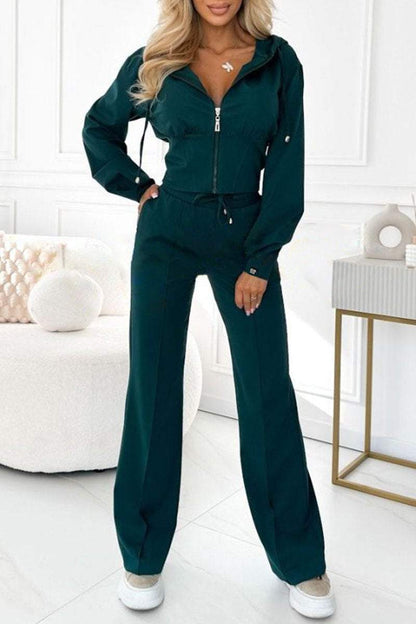 Women's Zip Front Belted Tracksuit Set with Joggers