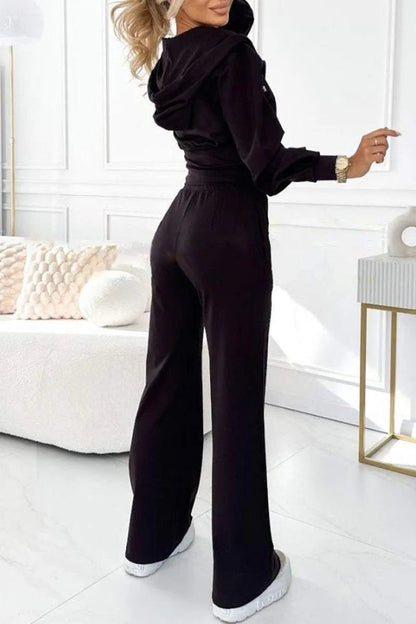 Women's Zip Front Belted Tracksuit Set with Joggers