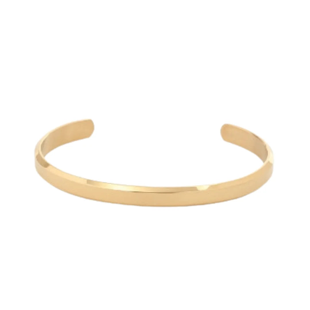 Gold-tone cuff bracelet for men by Ilynora, polished stainless steel open design