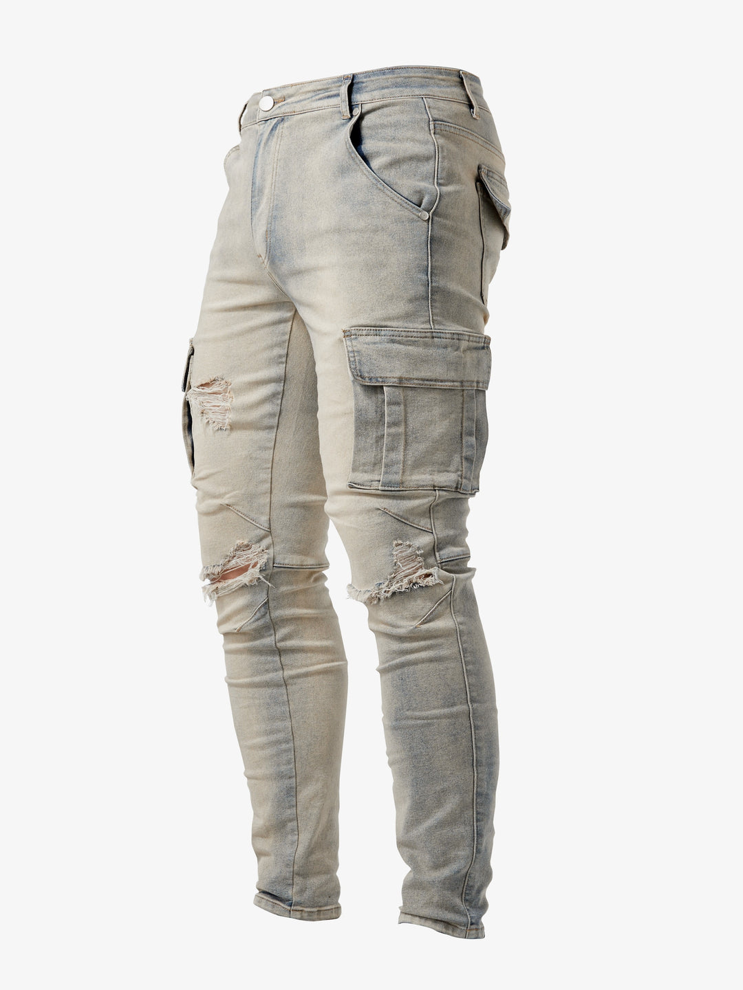 ILYNORA khaki slim fit cargo jeans with side pockets
