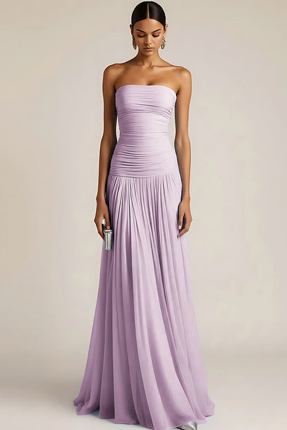ILYNORA lilac ruched maxi bridesmaid dress front view