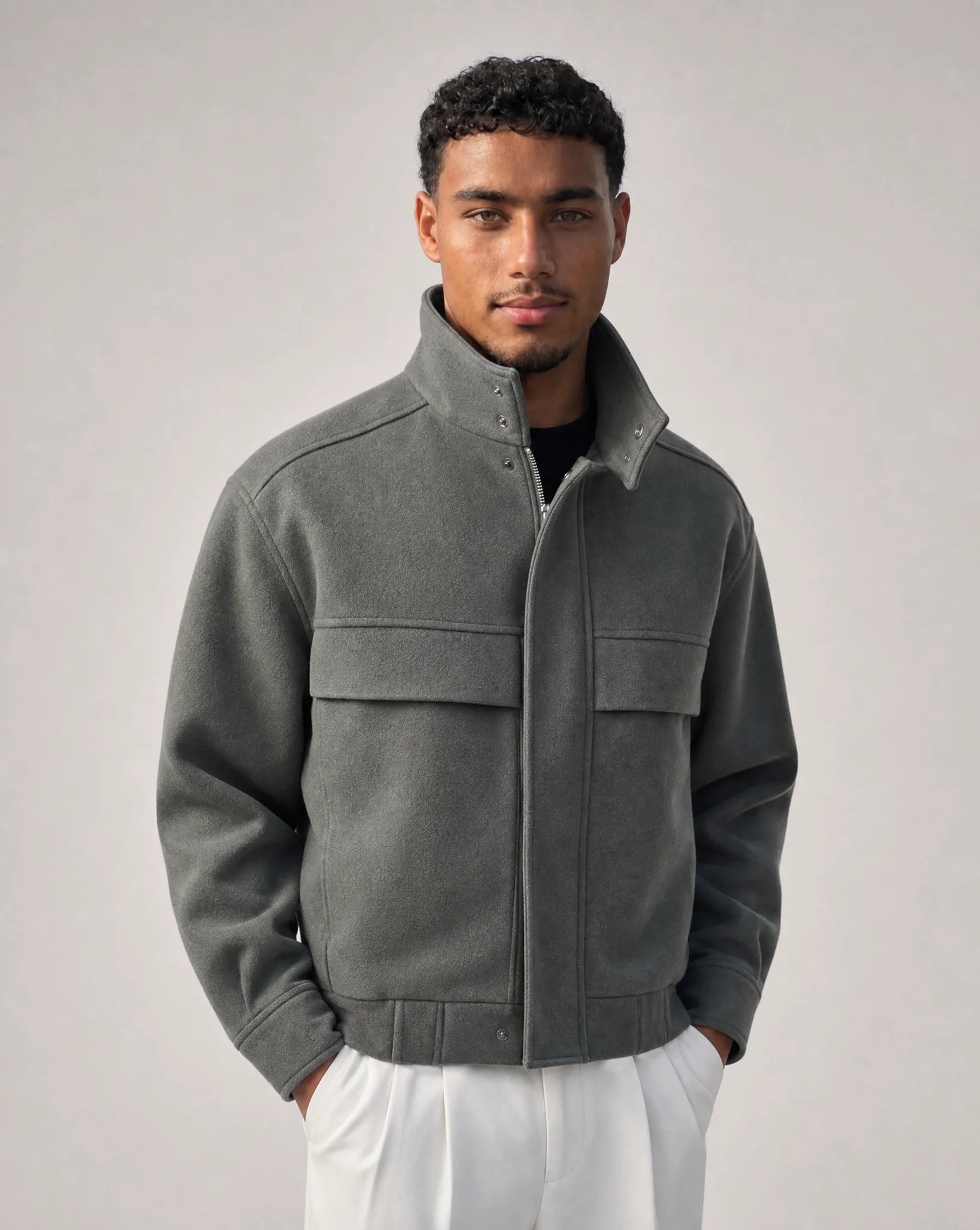 Men's Boxy Fit Collared Zip Jacket