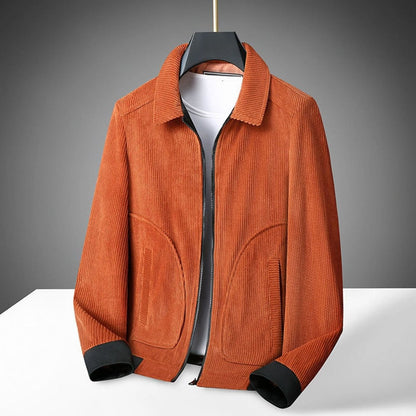 Men's Corduroy Zip-Up Collared Casual Jacket