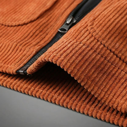 Men's Corduroy Zip-Up Collared Casual Jacket