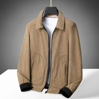 Men's Corduroy Zip-Up Collared Casual Jacket