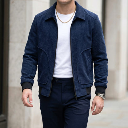 Men's Corduroy Zip-Up Collared Casual Jacket