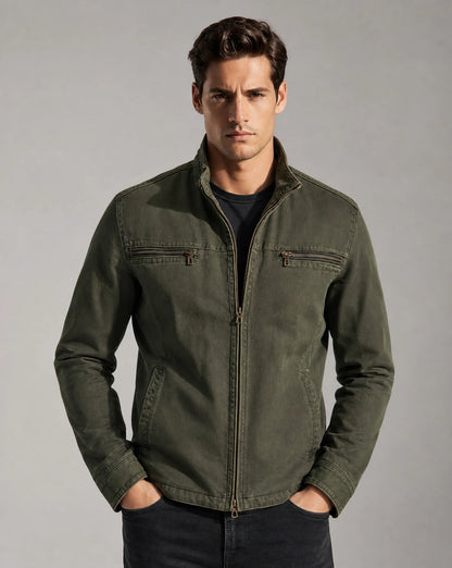 Men's Cotton Zip Jacket with Chest Pockets