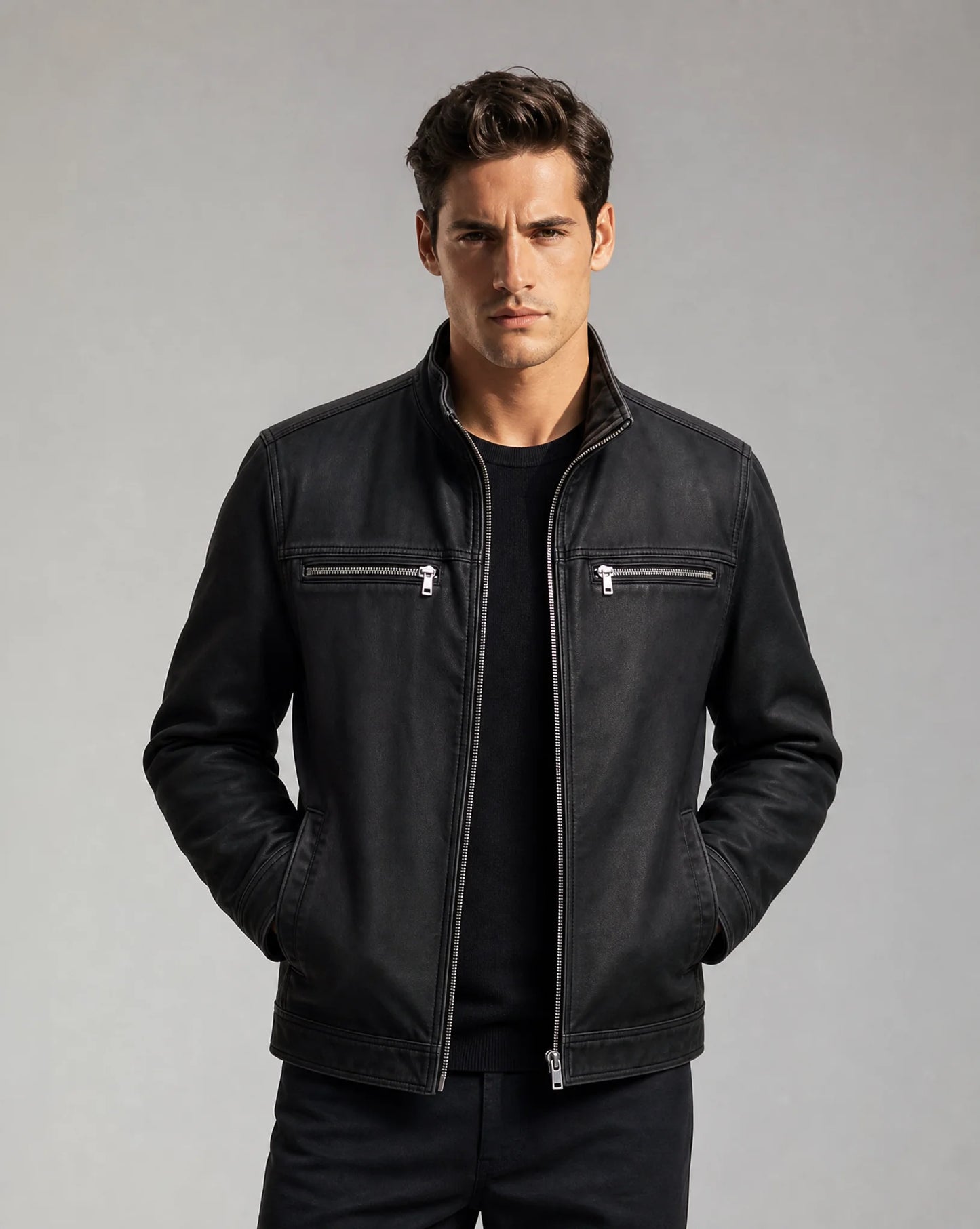 Men's Cotton Zip Jacket with Chest Pockets
