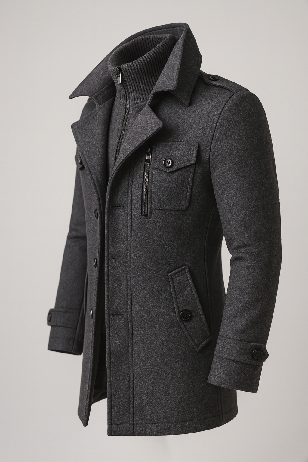 Men's Double Collar Coat with Knit Trim