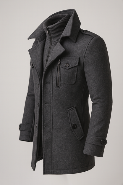 Men's Double Collar Coat with Knit Trim