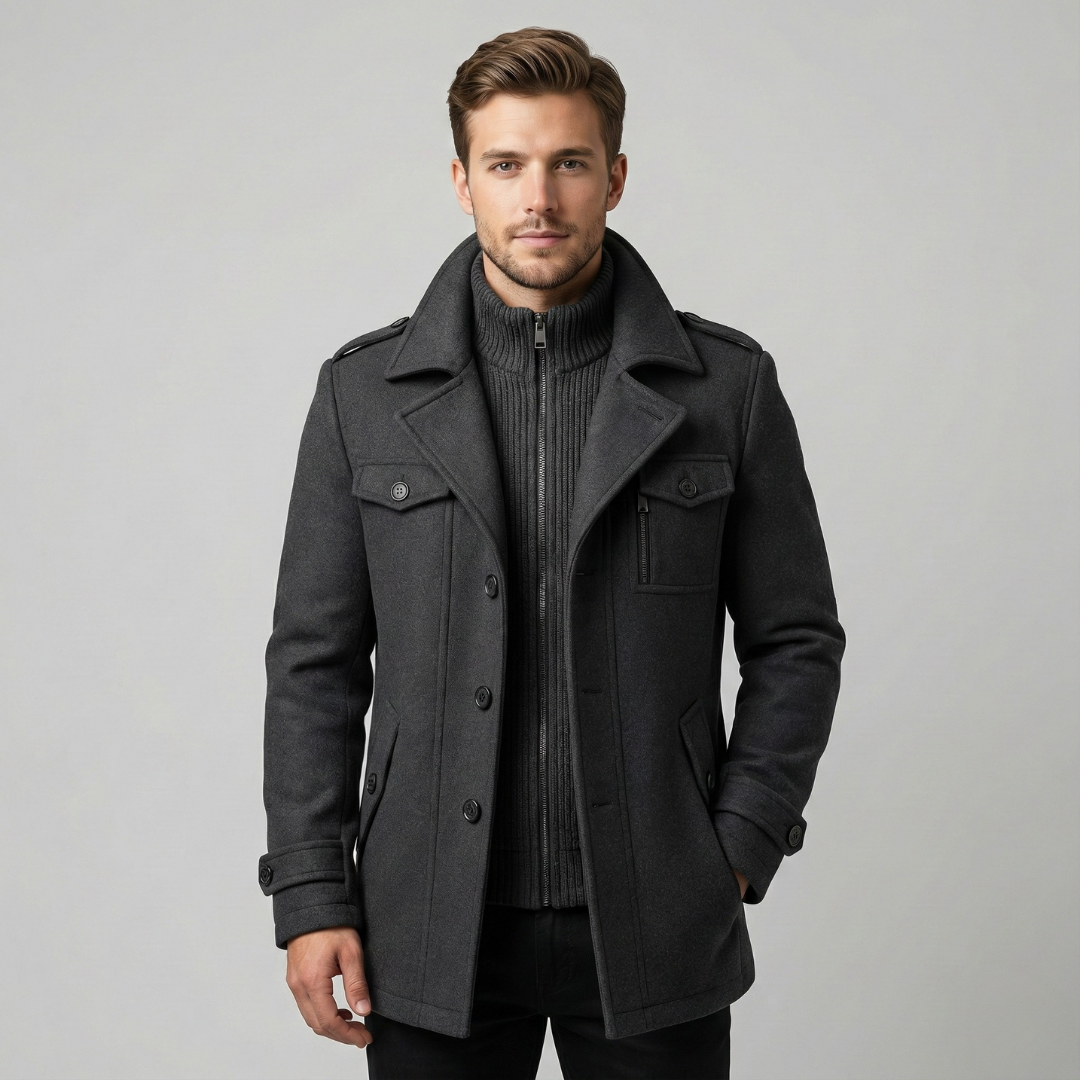 Men's Double Collar Coat with Knit Trim