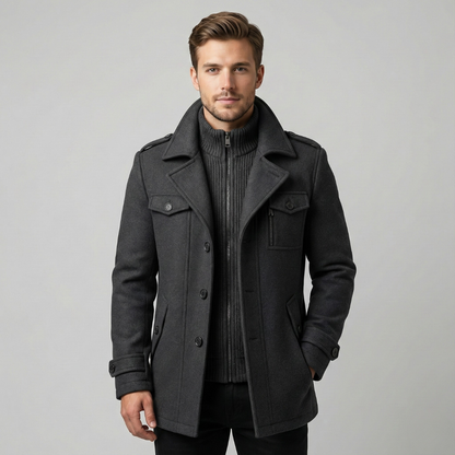 Men's Double Collar Coat with Knit Trim