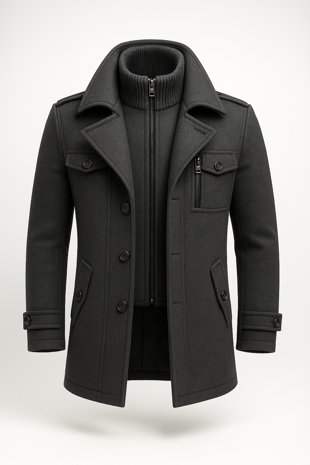 Men's Double Collar Coat with Knit Trim