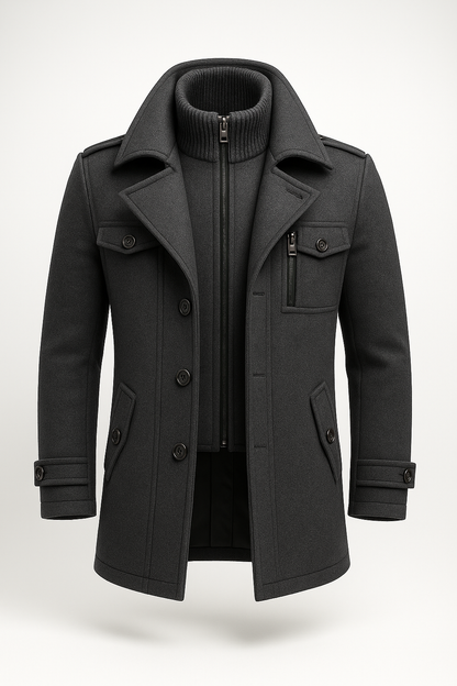 Men's Double Collar Coat with Knit Trim
