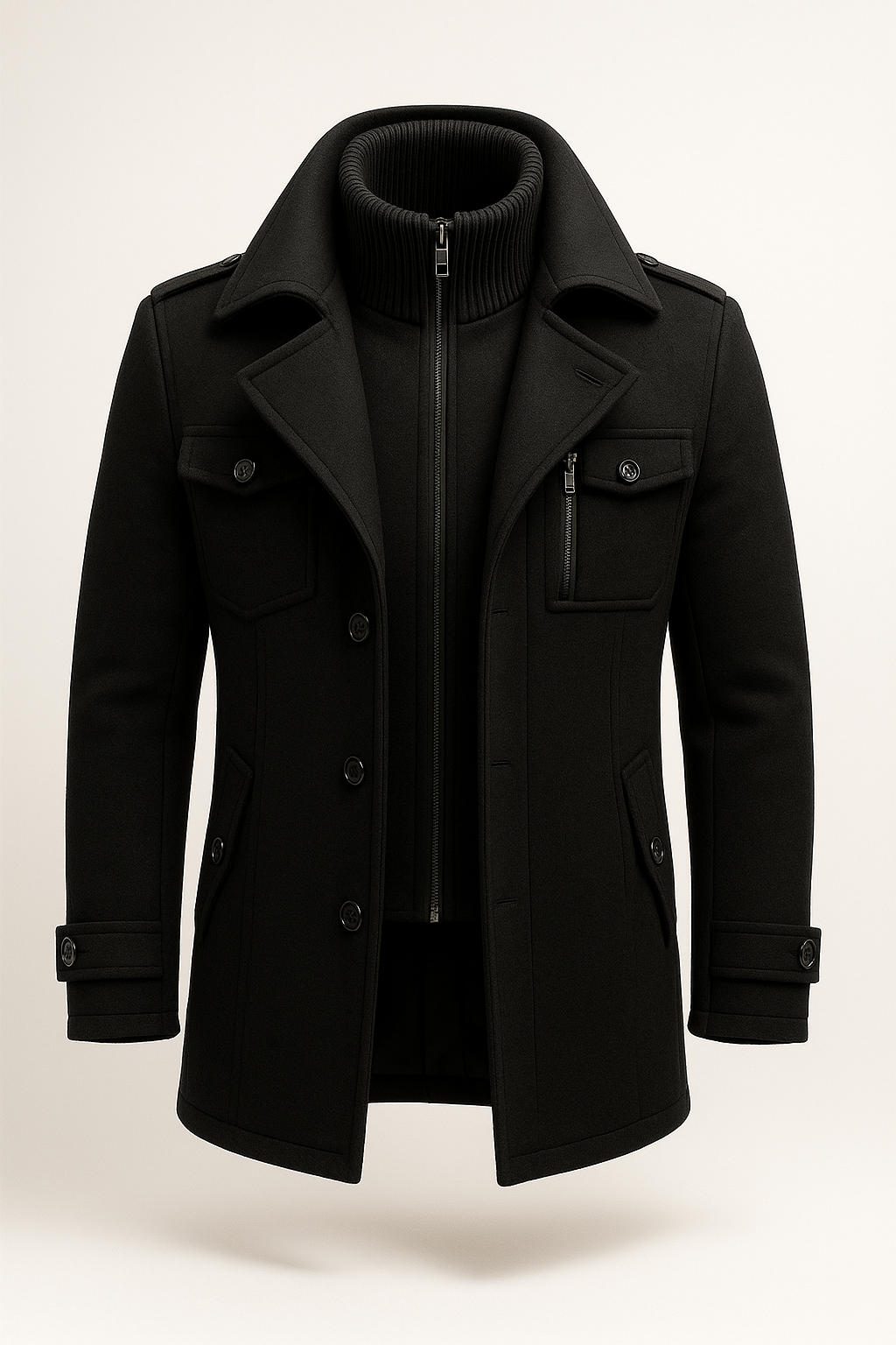 Men's Double Collar Coat with Knit Trim