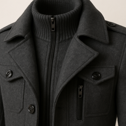 Men's Double Collar Coat with Knit Trim