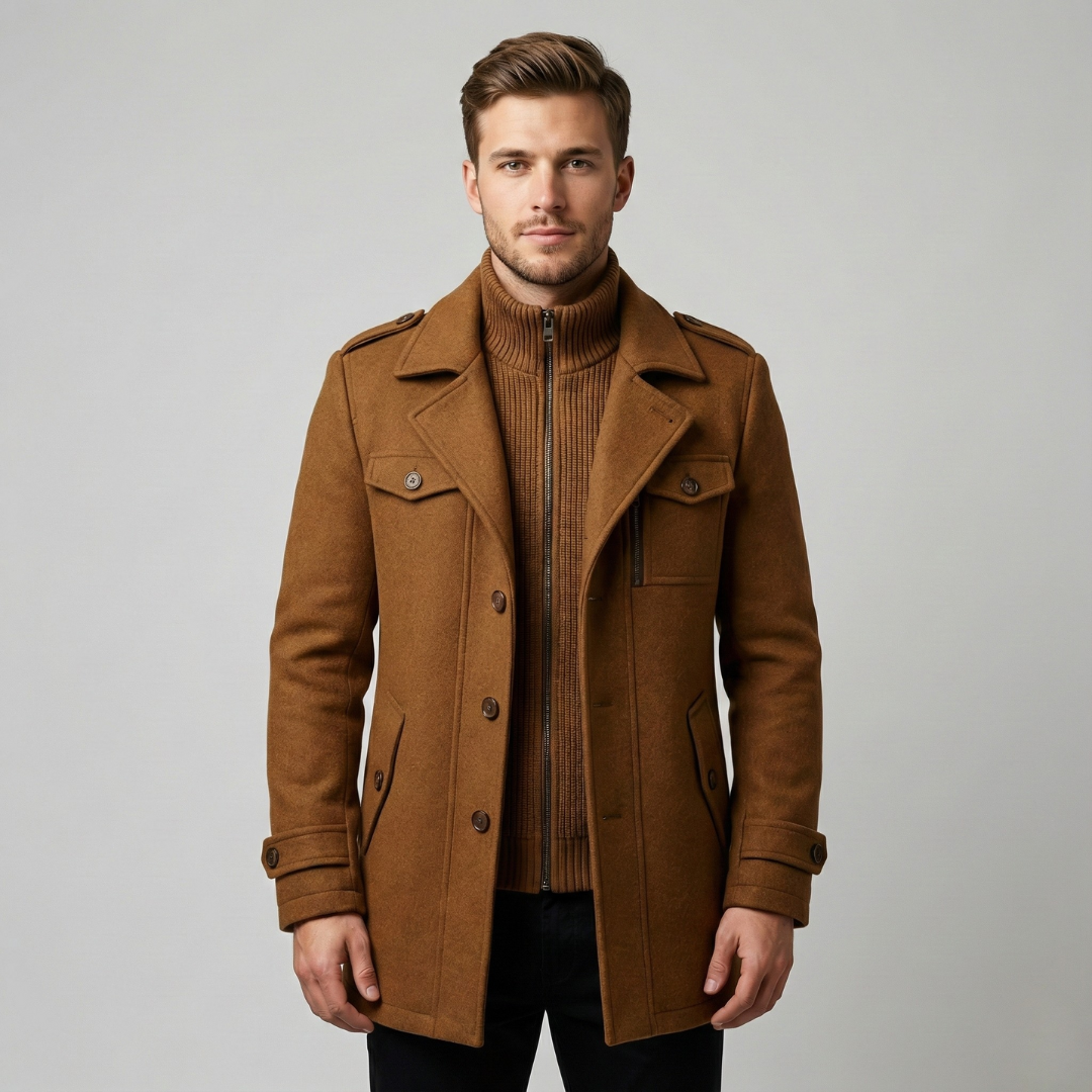 Men's Double Collar Coat with Knit Trim