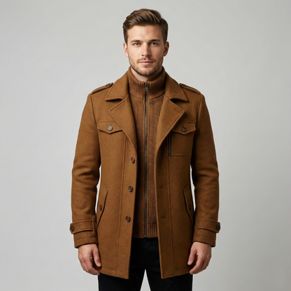 Men's Double Collar Coat with Knit Trim