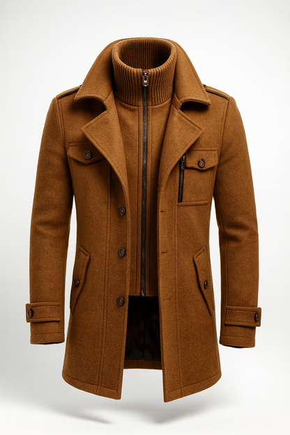 Men's Double Collar Coat with Knit Trim