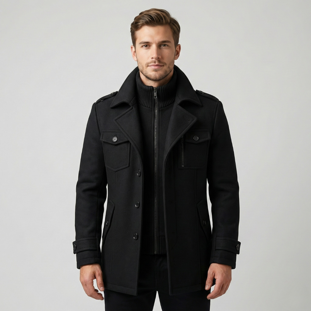 Men's Double Collar Coat with Knit Trim