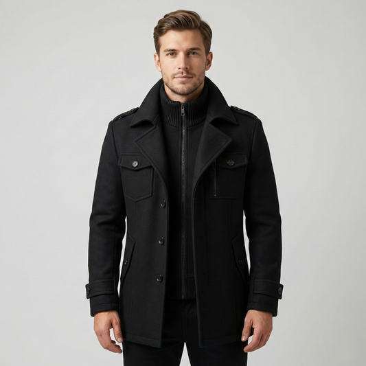 Men's Double Collar Coat with Knit Trim