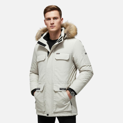 Men’s Faux Fur Hooded Winter Parka with Pockets