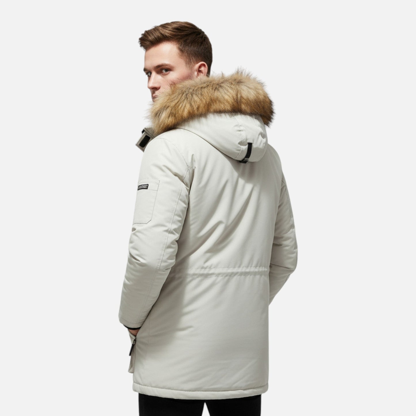 Men’s Faux Fur Hooded Winter Parka with Pockets
