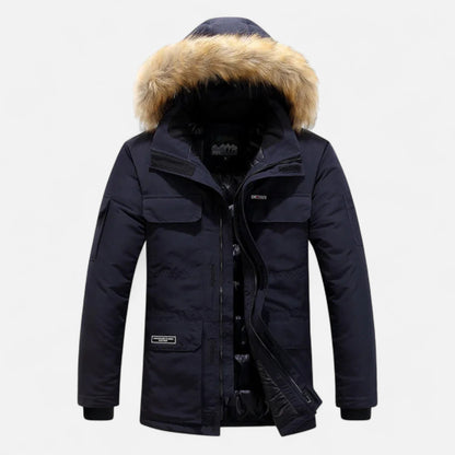 Men’s Faux Fur Hooded Winter Parka with Pockets