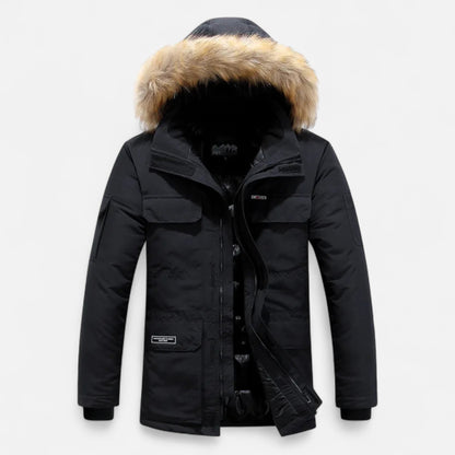 Men’s Faux Fur Hooded Winter Parka with Pockets