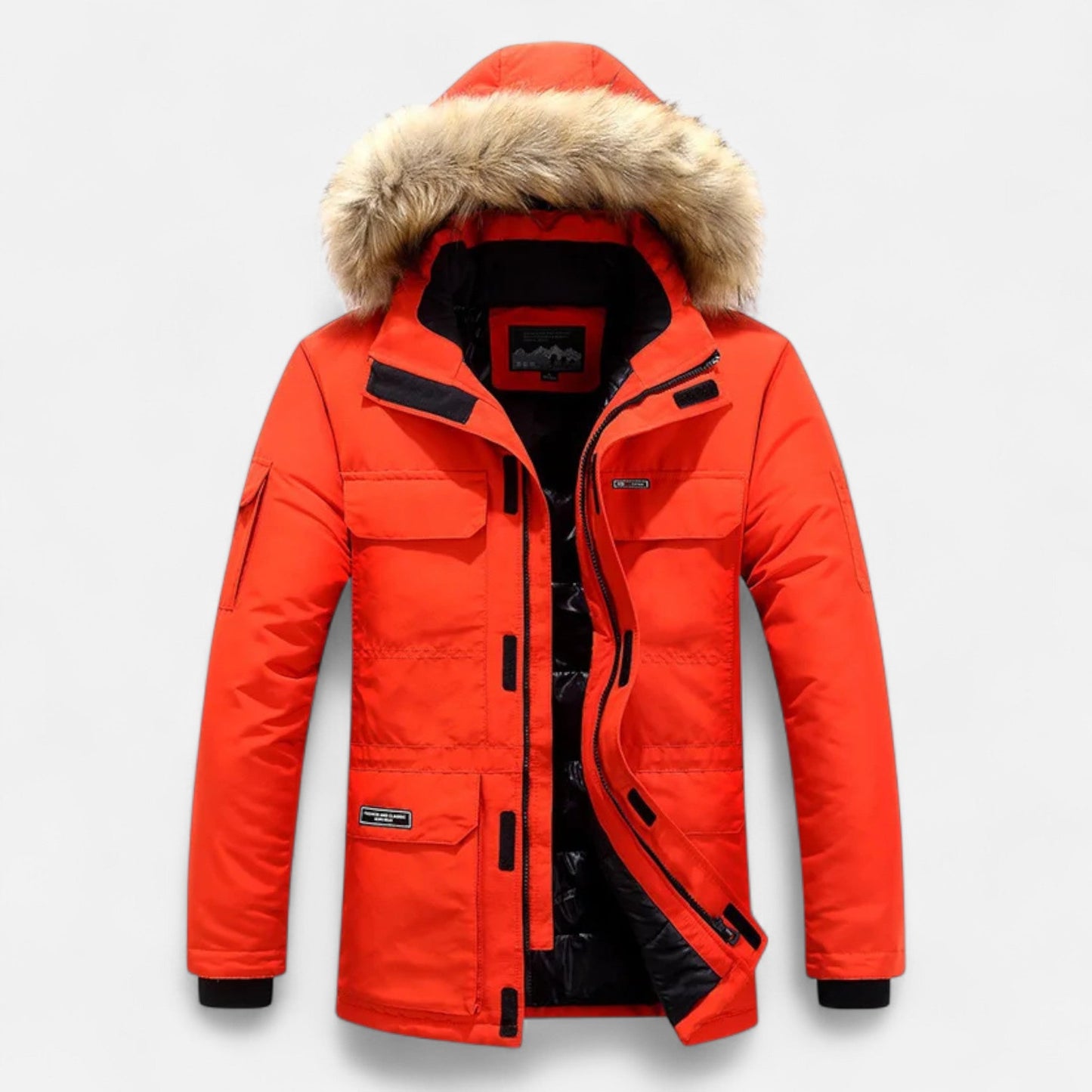 Men’s Faux Fur Hooded Winter Parka with Pockets