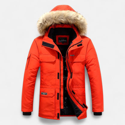 Men’s Faux Fur Hooded Winter Parka with Pockets