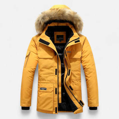 Men’s Faux Fur Hooded Winter Parka with Pockets