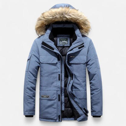 Men’s Faux Fur Hooded Winter Parka with Pockets