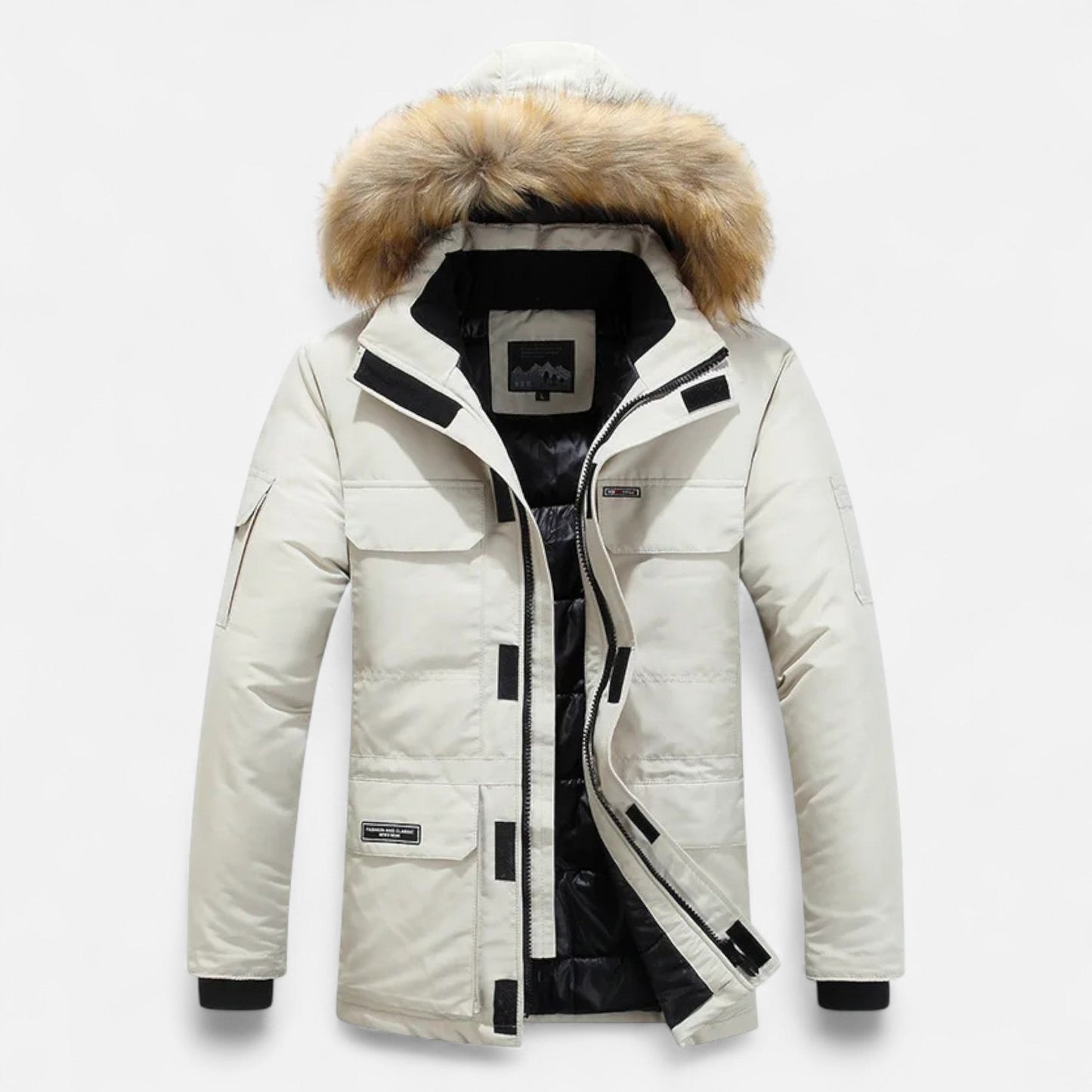 Men’s Faux Fur Hooded Winter Parka with Pockets