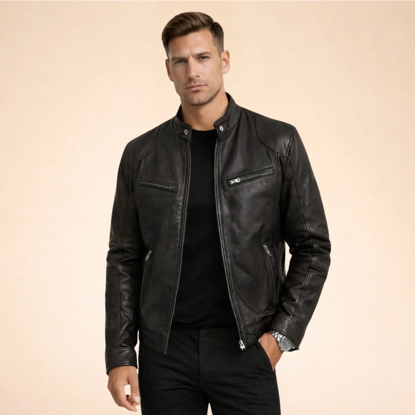 Men's Faux Leather Biker Jacket