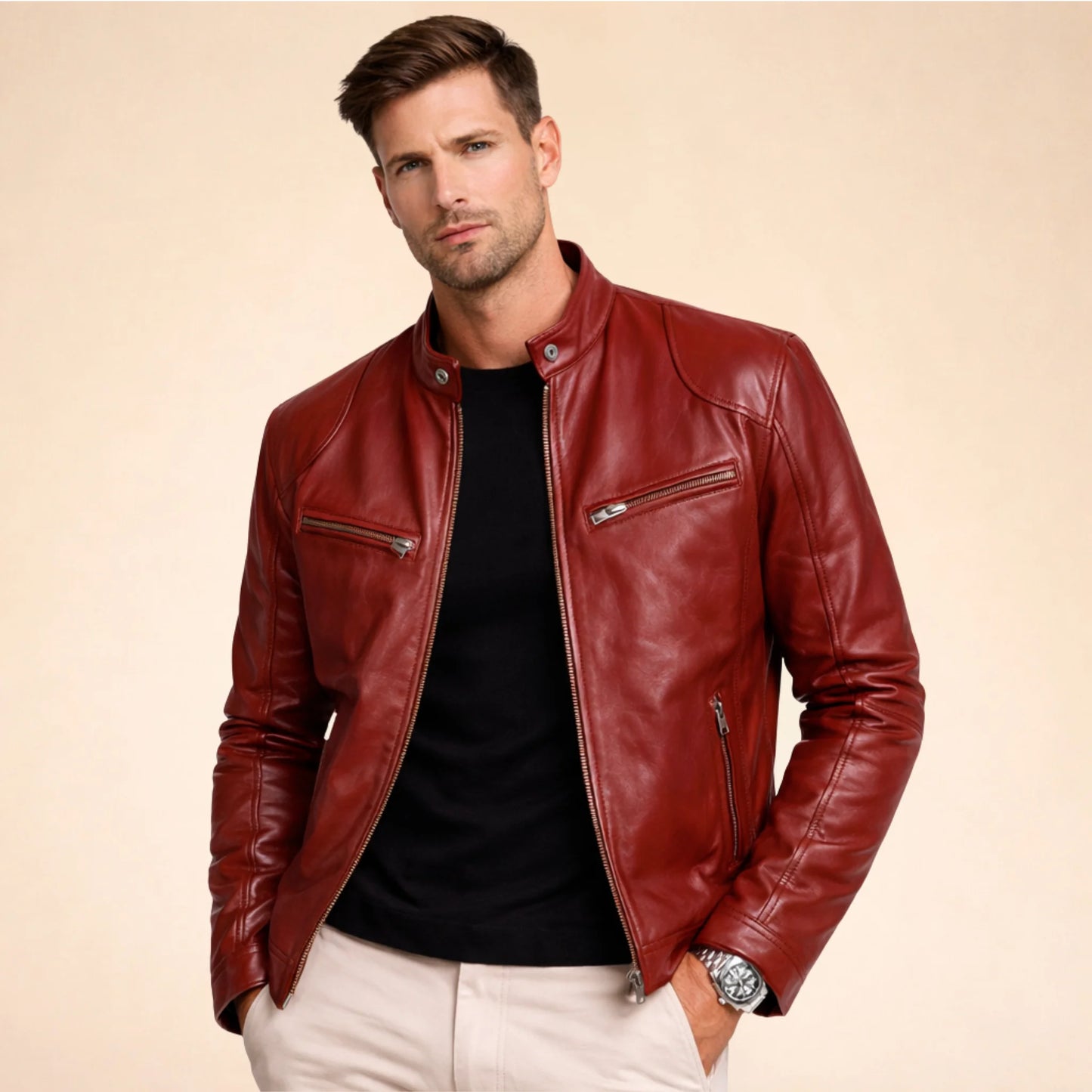 Men's Faux Leather Biker Jacket