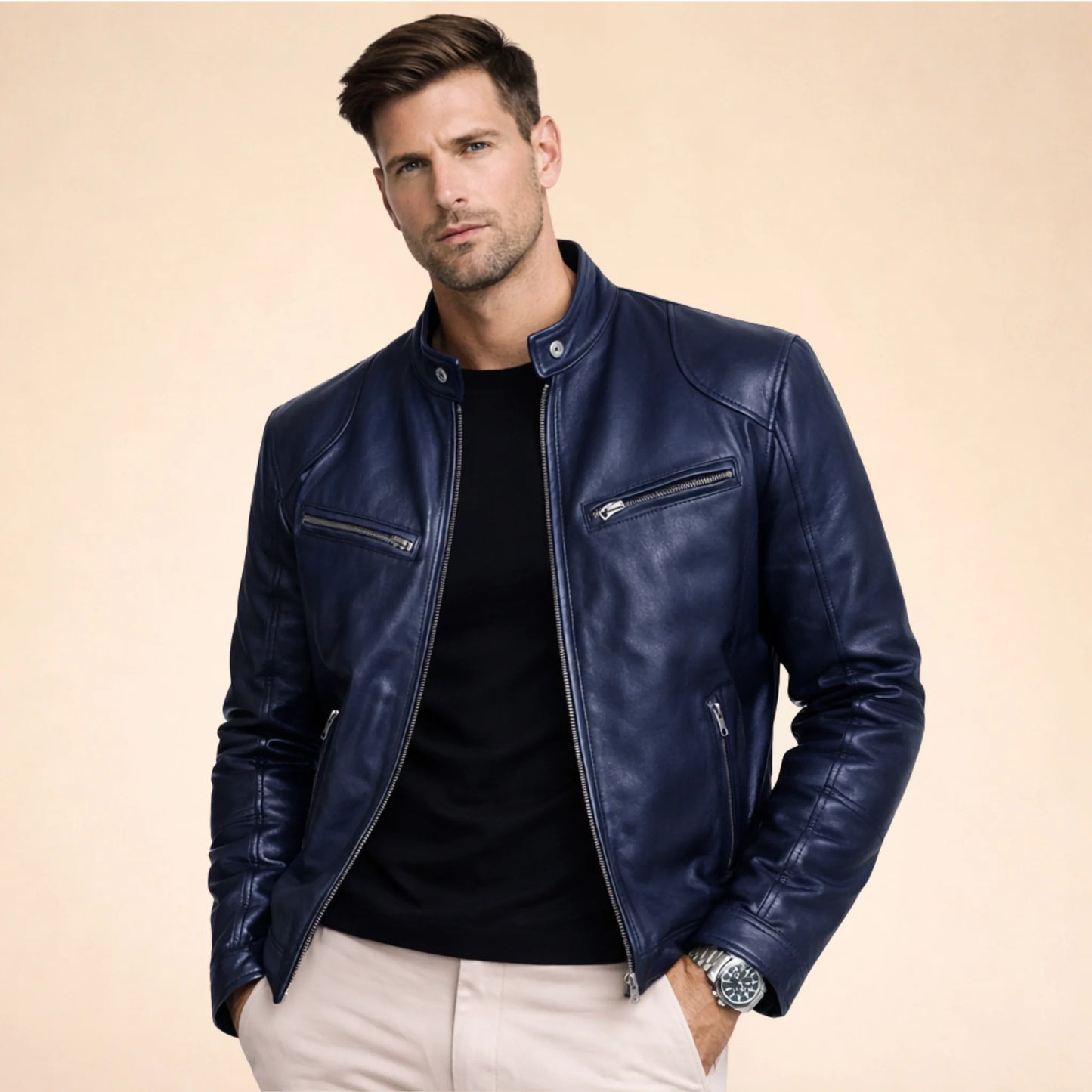 Men's Faux Leather Biker Jacket