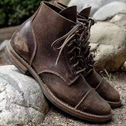 Men's Faux Leather Cap Toe Lace-Up Boots