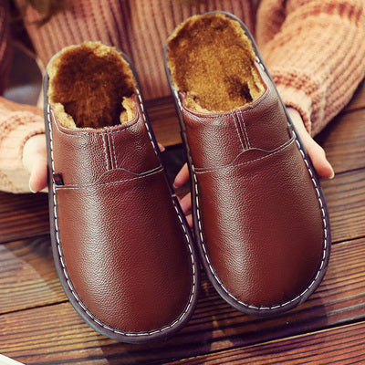 Men's Faux Leather House Slippers Warm Indoor Shoes