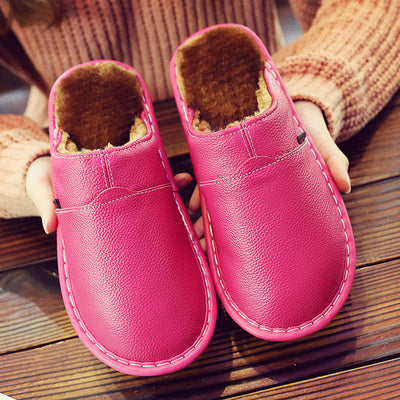 Men's Faux Leather House Slippers Warm Indoor Shoes