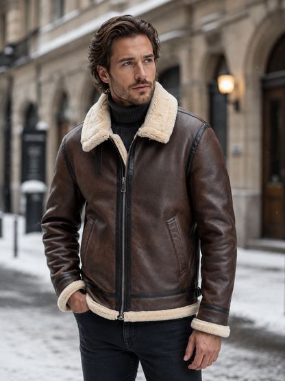 Men’s Faux Leather Sherpa Lined Aviator Jacket