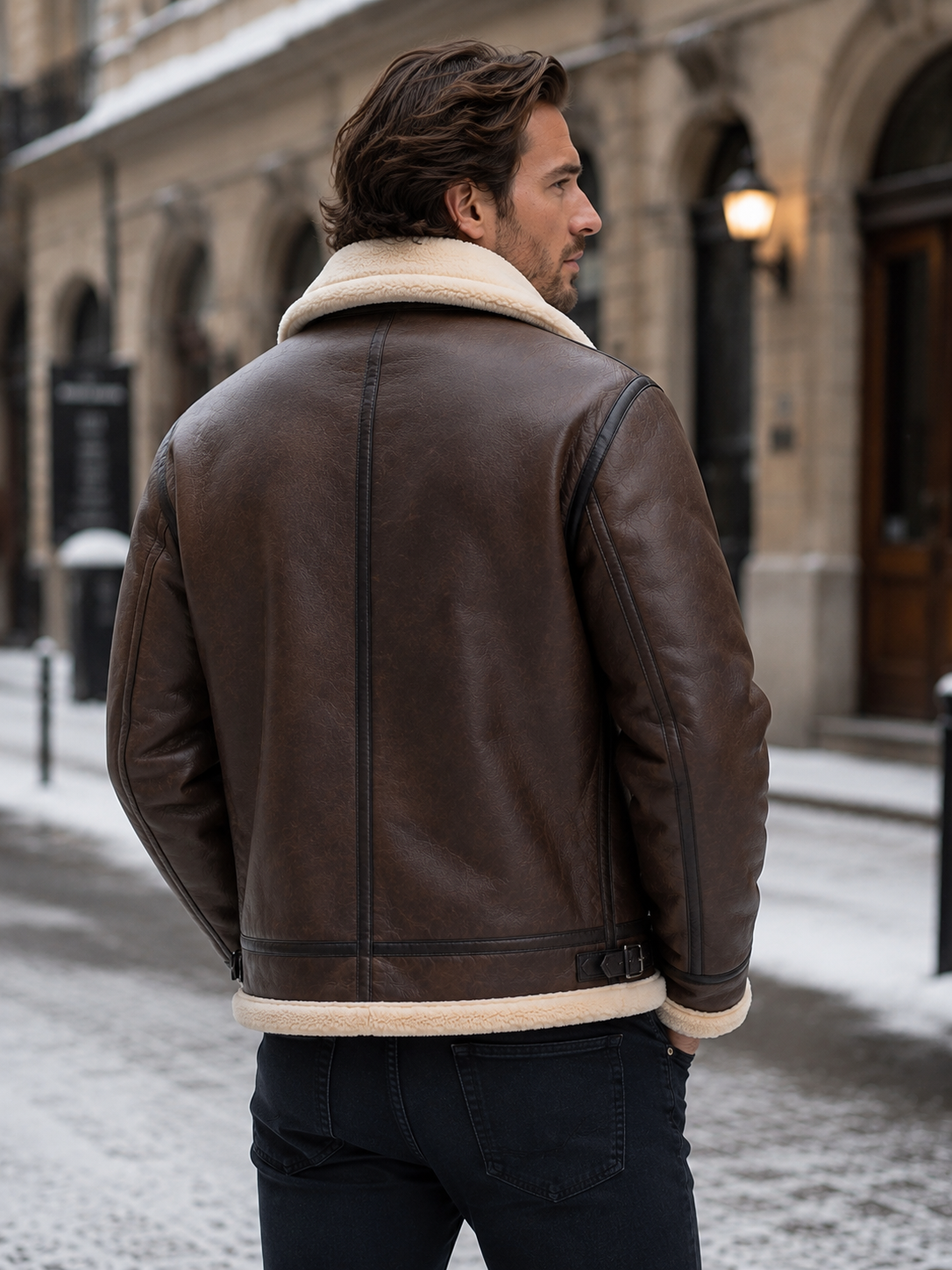 Men’s Faux Leather Sherpa Lined Aviator Jacket