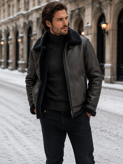 Men’s Faux Leather Sherpa Lined Aviator Jacket