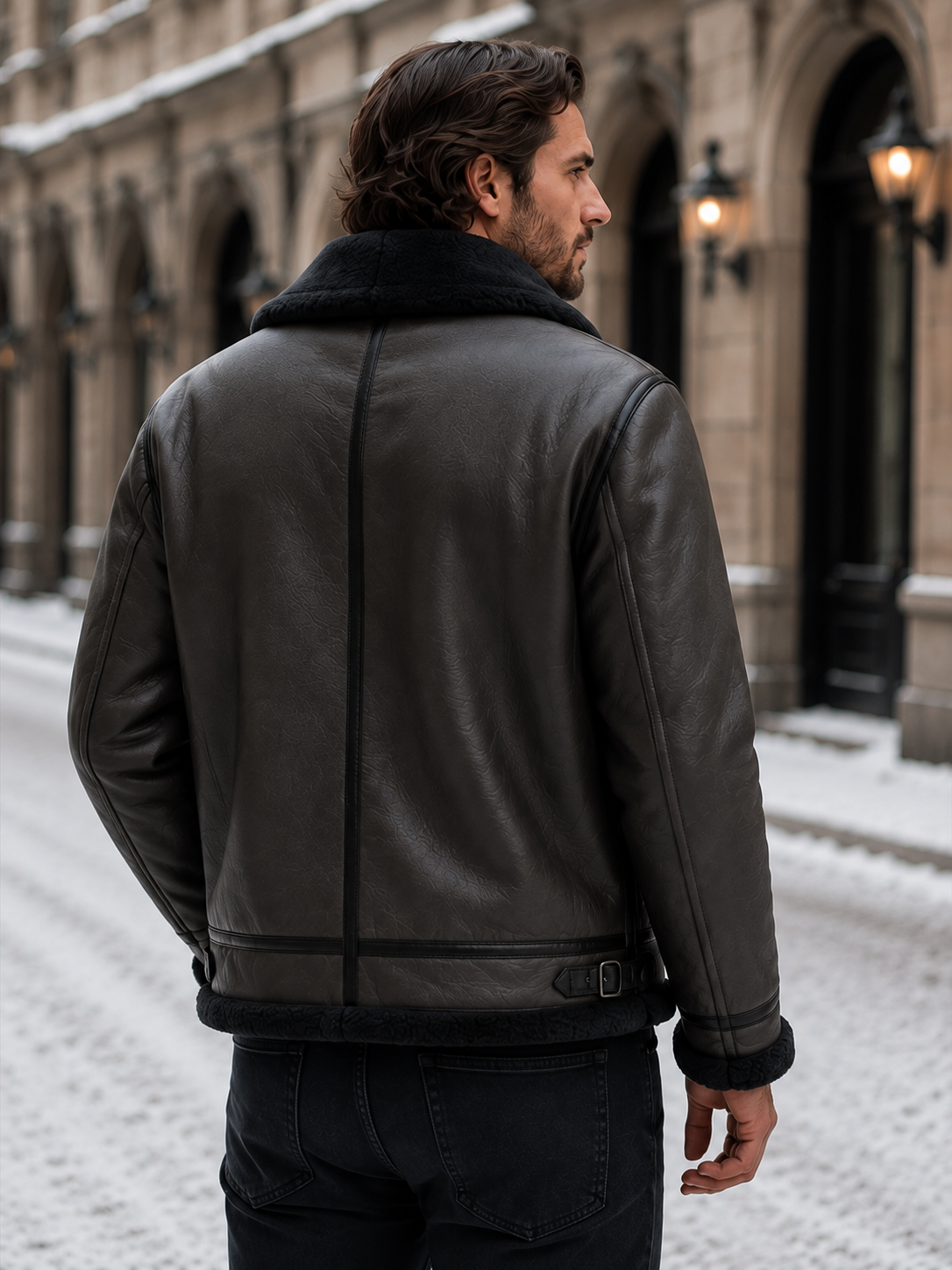 Men’s Faux Leather Sherpa Lined Aviator Jacket