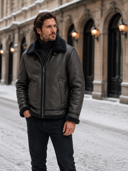 Men’s Faux Leather Sherpa Lined Aviator Jacket